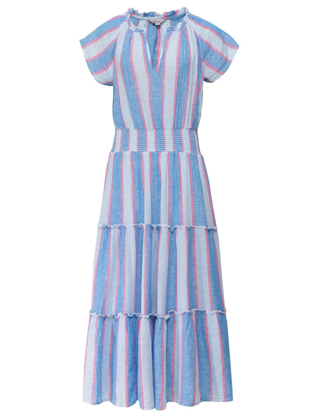 Rails Amellia Kona Striped Blue and Pink Tiered Midi Dress Linen Blend Large - Picture 4 of 13